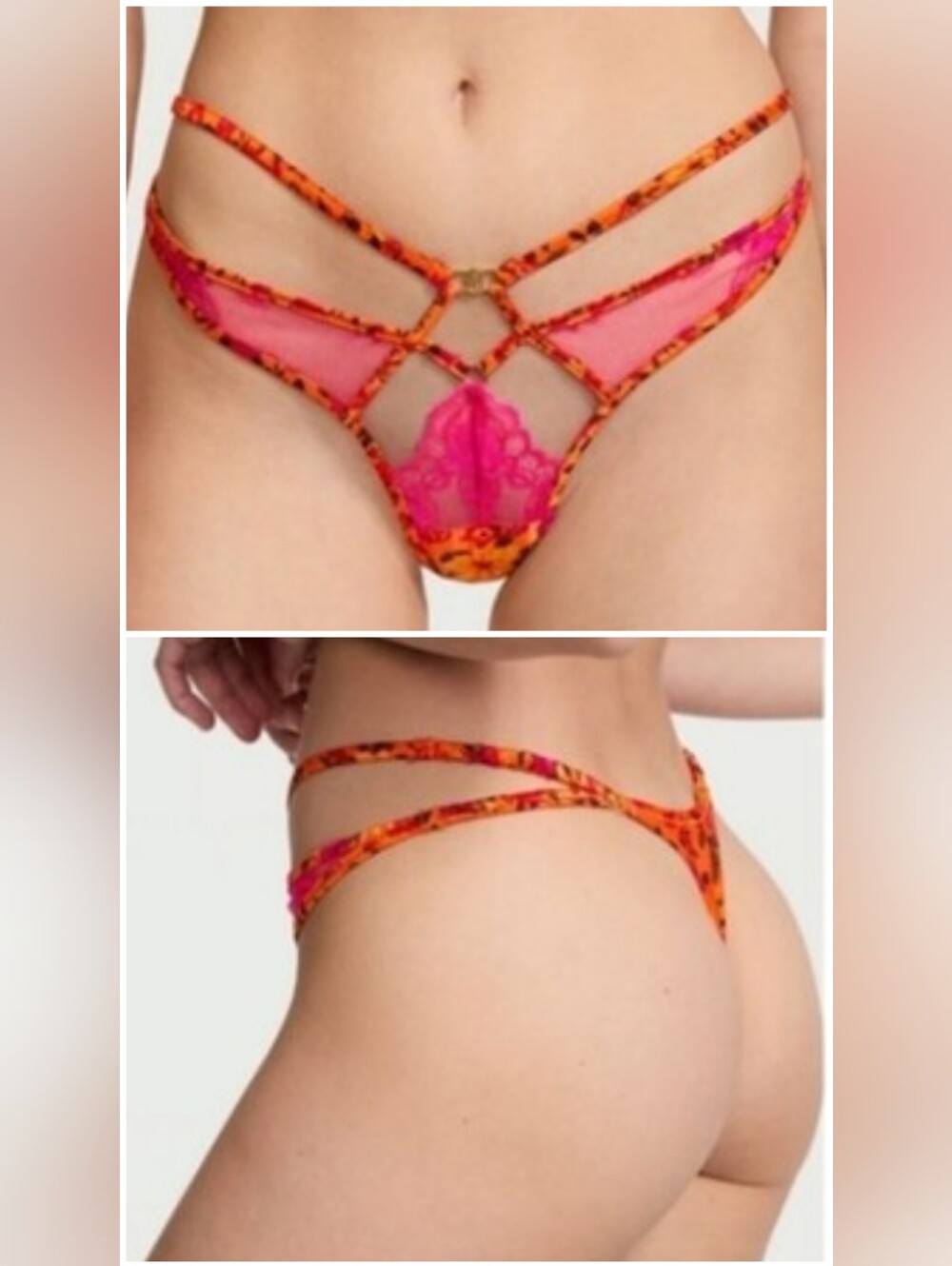 Victoria's secret VERY SEXY Tropical Satin Lace Strappy Thong Panty MEDIUM